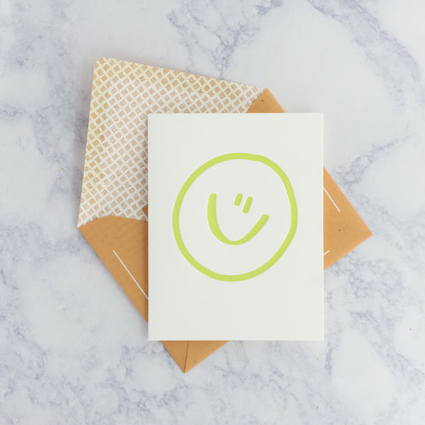 Letterpress Green Smile Face Friendship Card