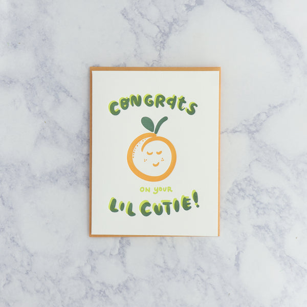 Letterpress "Congrats on your lil cutie!" New Baby Card
