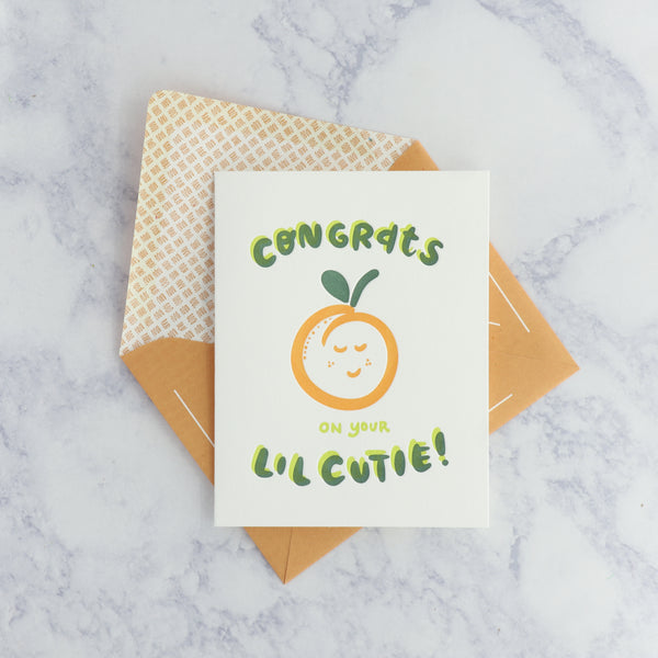 Letterpress "Congrats on your lil cutie!" New Baby Card
