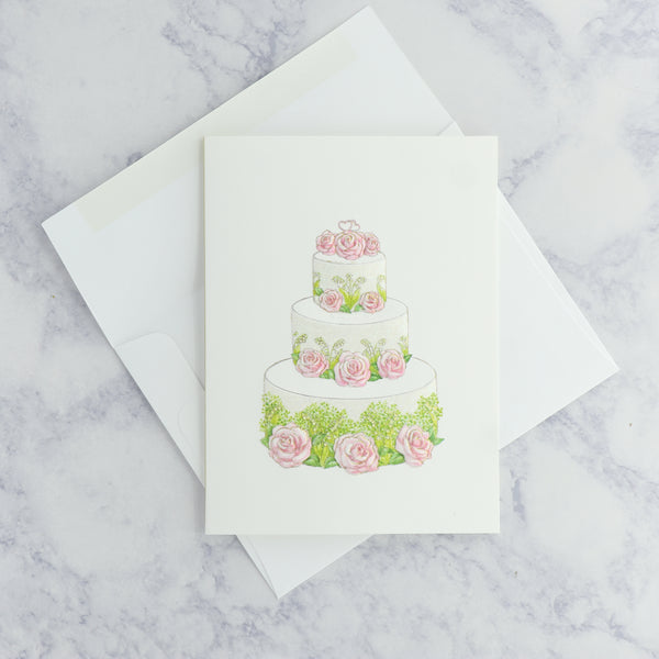 Floral Wedding Cake Wedding Card