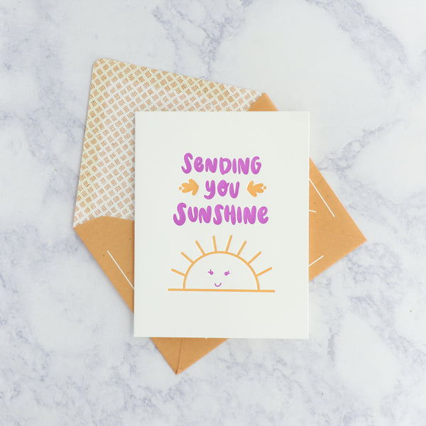 Letterpress "Sending You Sunshine" Sympathy Card