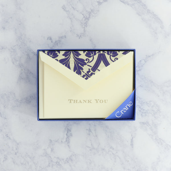 Hand Engraved Regency Thank You Ecruwhite Kid Finish Boxed Notes (Set of 10)