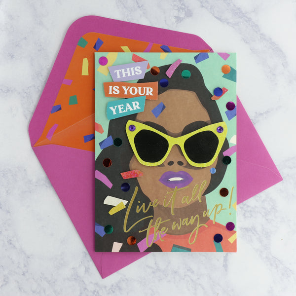 Girl With Confetti Birthday Card