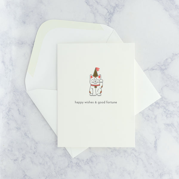 Letterpress Fortune Cat Blank Card