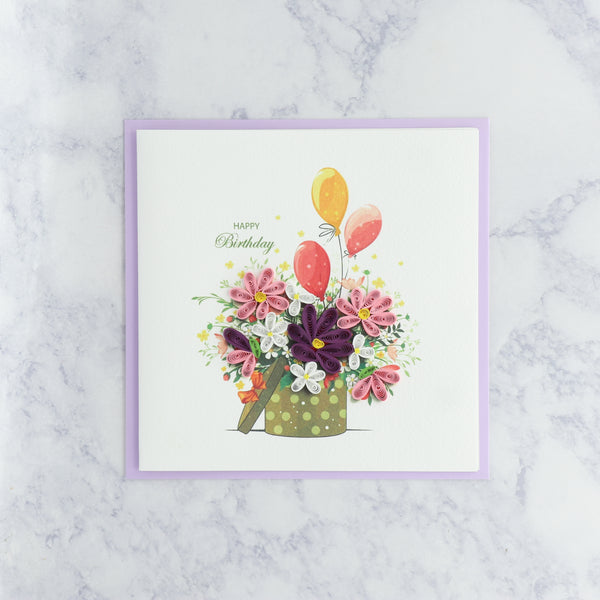 Handmade Floral Vase Quilling Birthday Card
