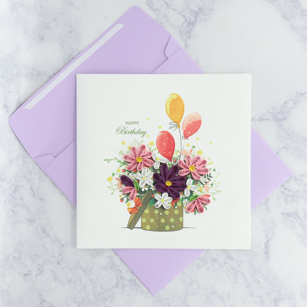 Handmade Floral Vase Quilling Birthday Card