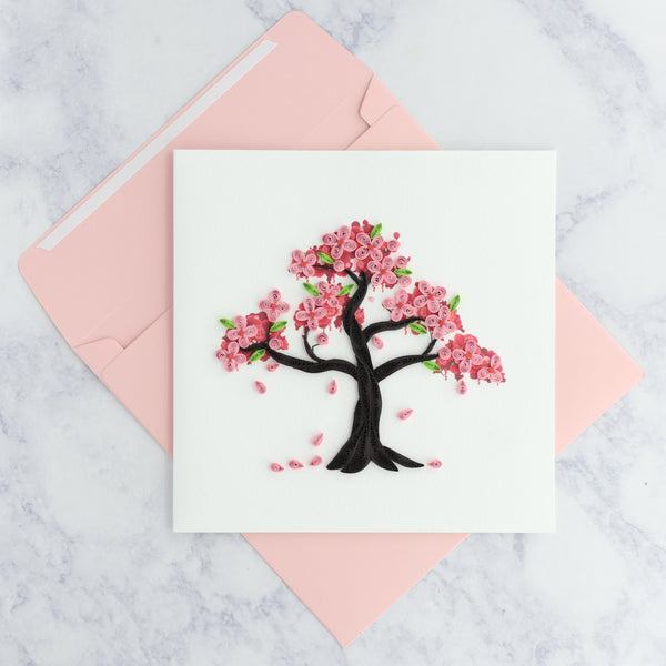 Handmade Cherry Blossom Tree Quilling Blank Card