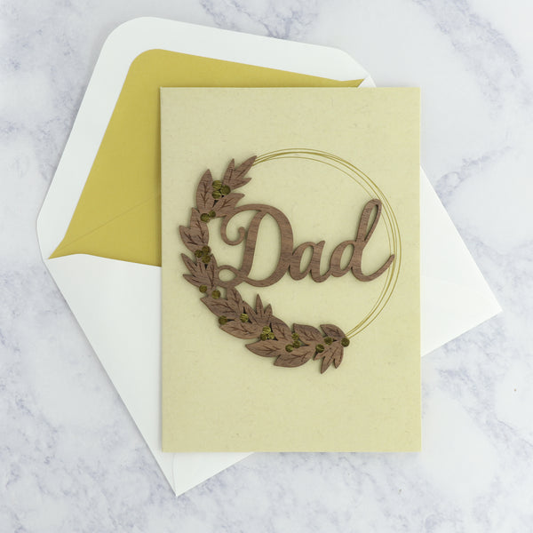 Laser-Cut Wood Foliage Wreath Birthday Card (For Dad)