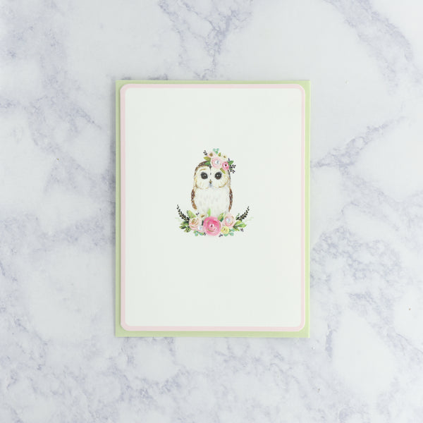 Owl With Flower Crown Blank Card