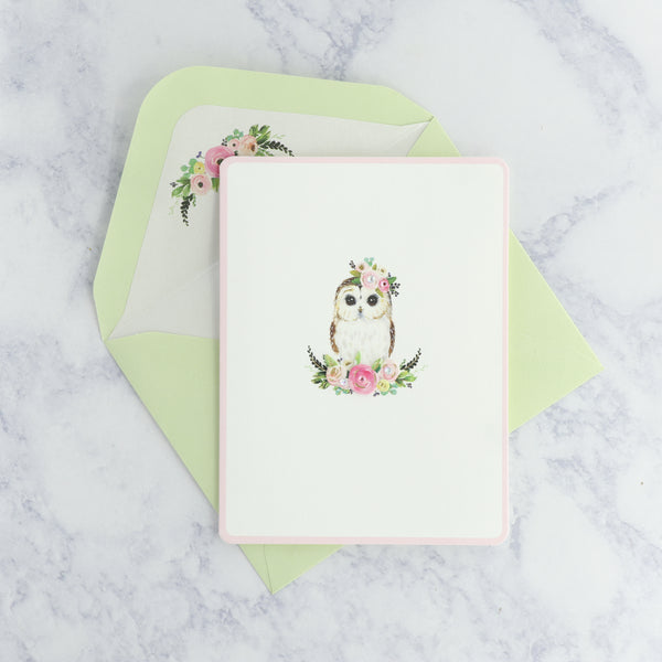 Owl With Flower Crown Blank Card