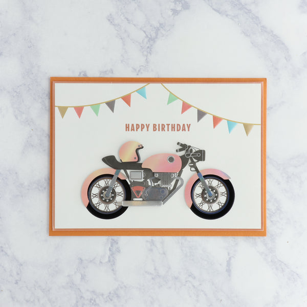 Orange Motorcycle Birthday Card