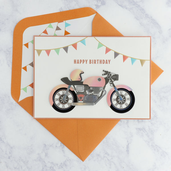 Orange Motorcycle Birthday Card