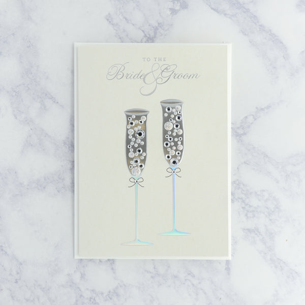 Gemmed Champagne Flutes Wedding Card