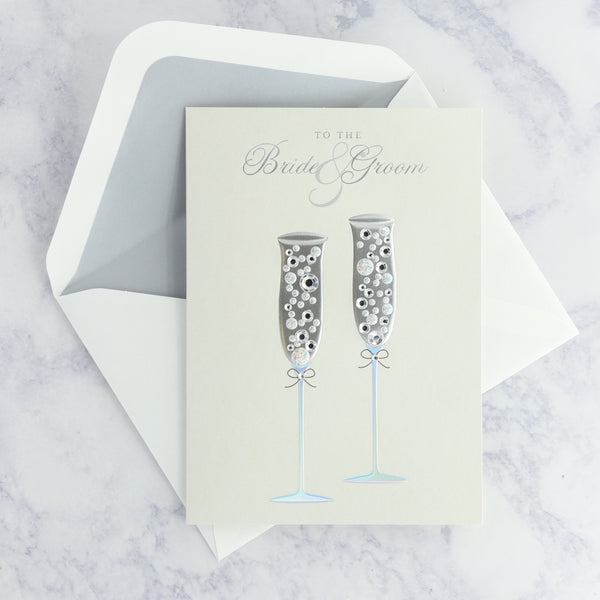 Gemmed Champagne Flutes Wedding Card