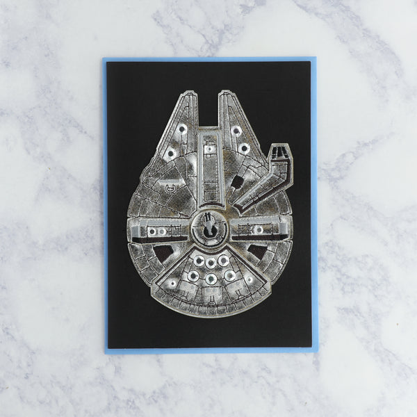 Handmade Leather Millennium Falcon Birthday Card
