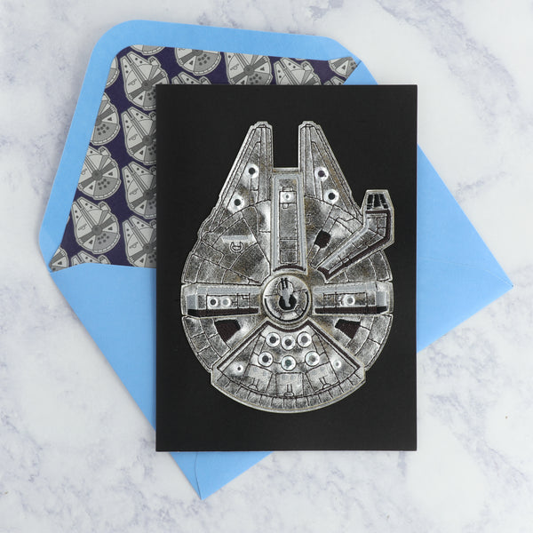 Handmade Leather Millennium Falcon Birthday Card