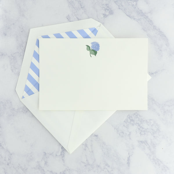 Engraved Blue Hydrangea on Pearl White Boxed Cards (Set of 25)