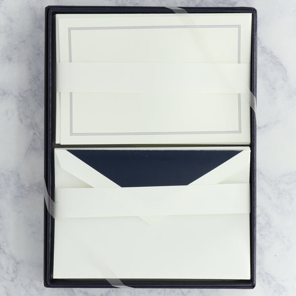 Navy Triple Hairline on Pearl White Boxed Cards (Set of 25)