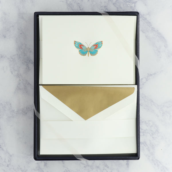 Engraved Butterfly on Pearl White Boxed Notes (Set of 25)