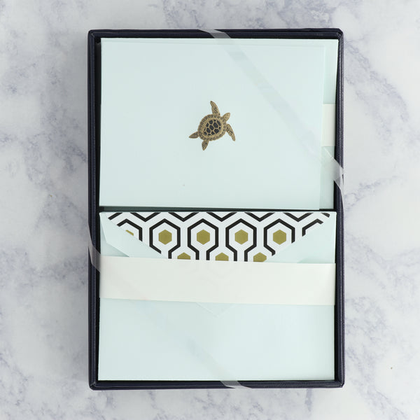 Hand Engraved Sea Turtle on Beach Glass Boxed Notes (Set of 25)