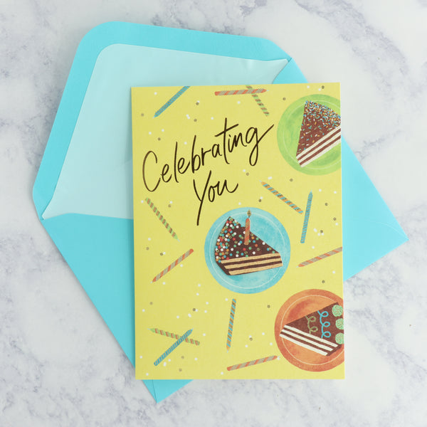 Slice With Candles "Celebrating You" Birthday Card