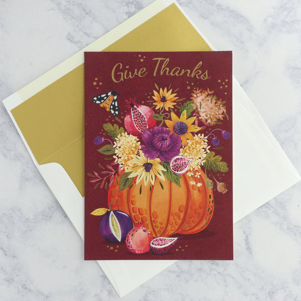 Pumpkin Full Of Flowers Thanksgiving Card