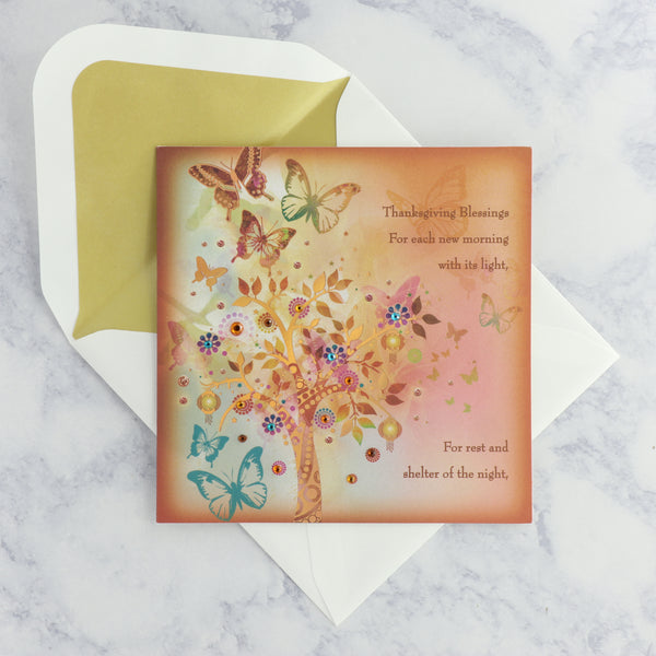 Tree With Butterflies Thanksgiving Card