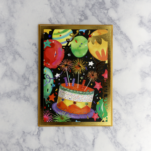 Foil Cake & Balloons Birthday Card