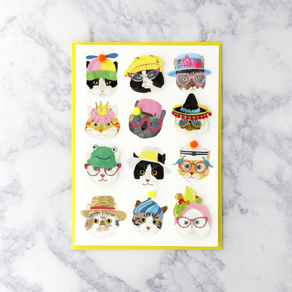 Illustrated Cats With Glasses Blank Card