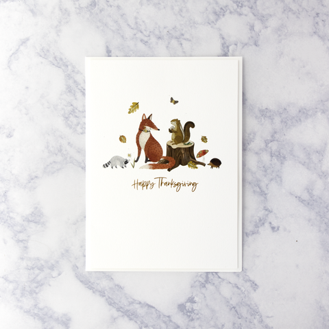 Illustrated Fox & Squirrel Thanksgiving Card