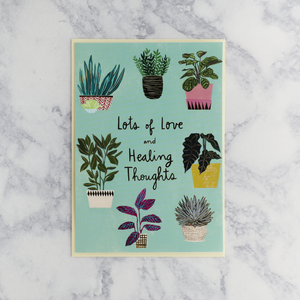 Illustrated Potted Plants Get Well Card