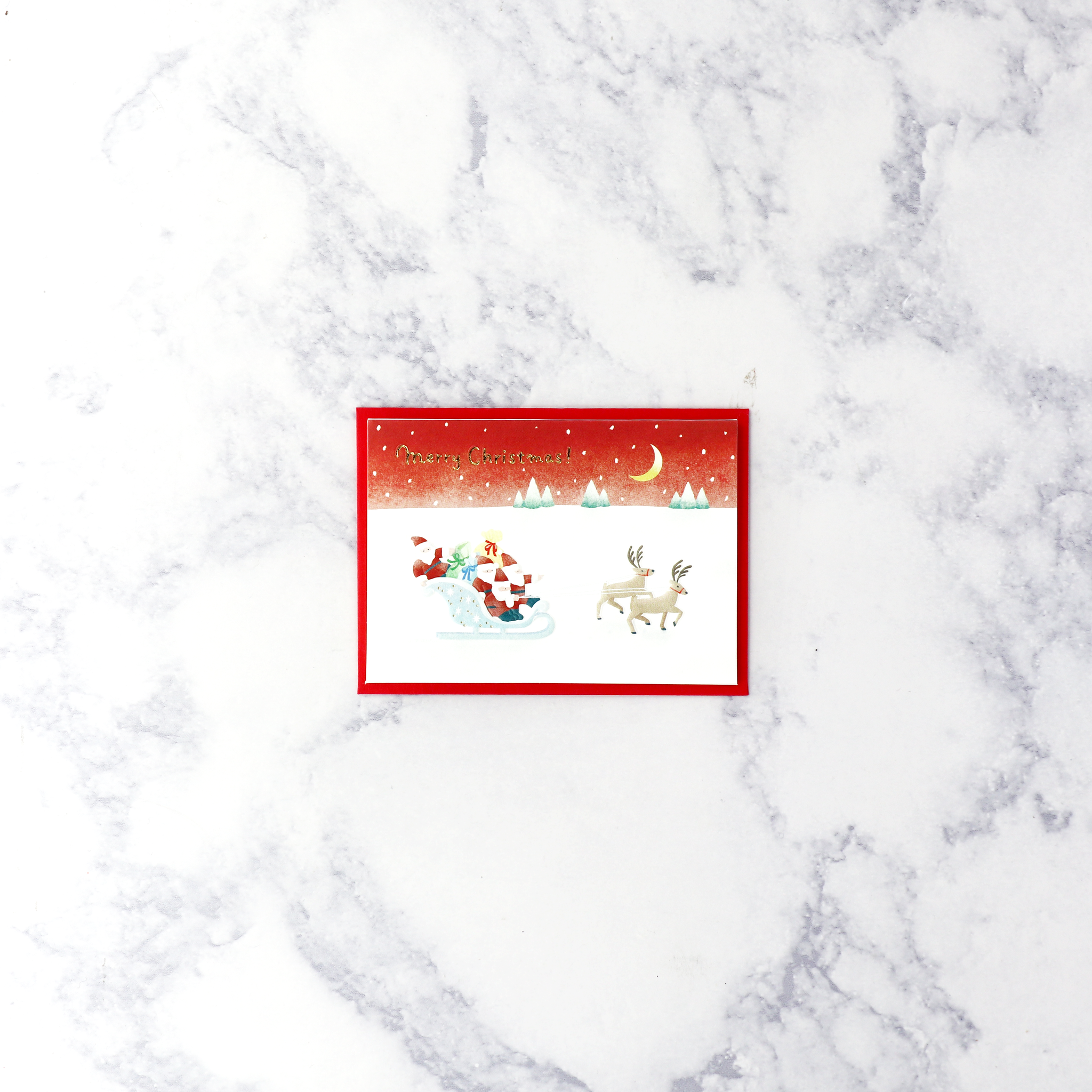 Illustrated Santa's Sleigh Mini Gift Enclosure Christmas Card