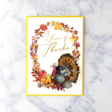 Illustrated Turkey & Wreath Thanksgiving Card