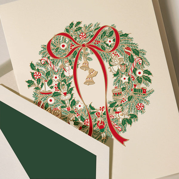 Hand Engraved Wreath Christmas Boxed Notes (Set of 10)