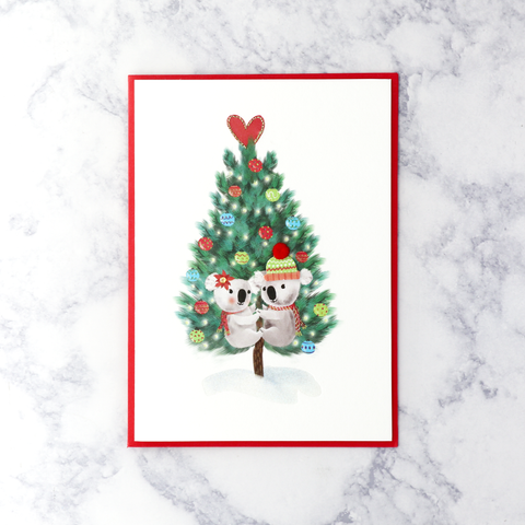Koalas On Tree Romantic Christmas Card