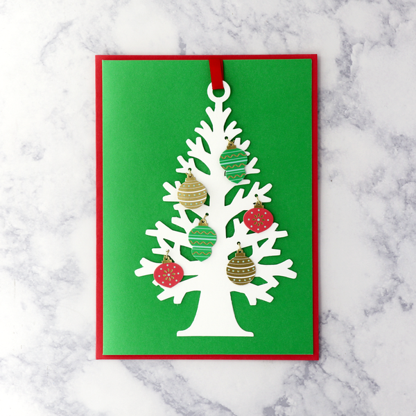 Laser-Cut 3D Tree With Ornaments Christmas Card