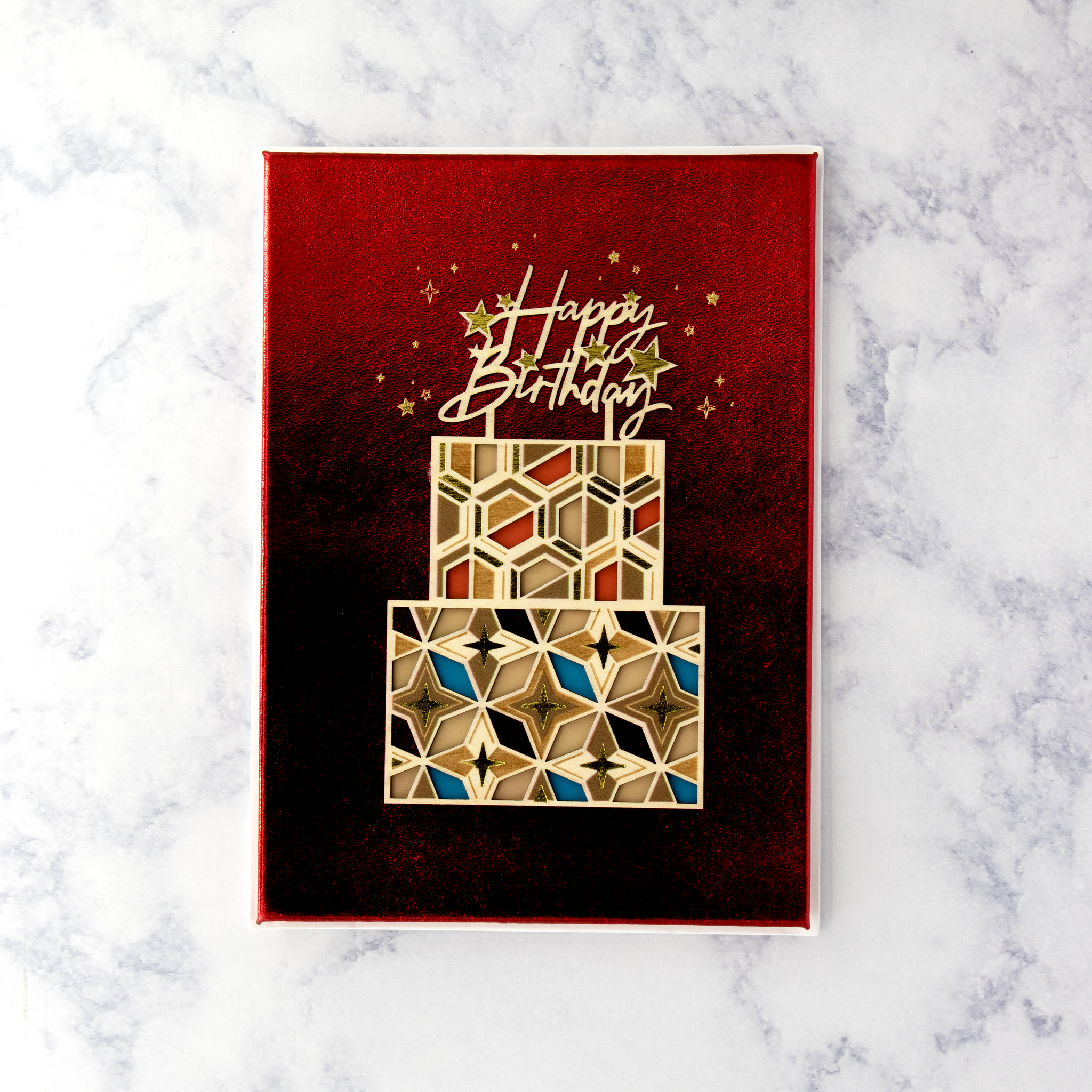 Laser-Cut Wood Cake Birthday Card