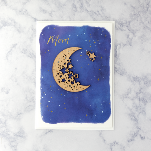 Laser-Cut Wood Moon & Stars Mother's Day Card (Mom)