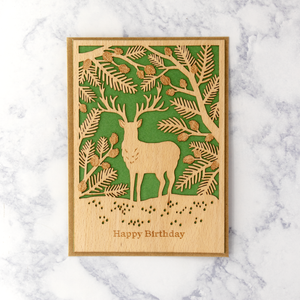 Laser-Cut Wood Stag Birthday Card