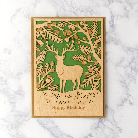 Laser-Cut Wood Stag Birthday Card