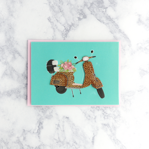 Handmade Leopard Scooter Birthday Card