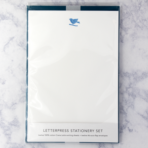 Letterpress Bluebird Writing Sheets (Set of 12)