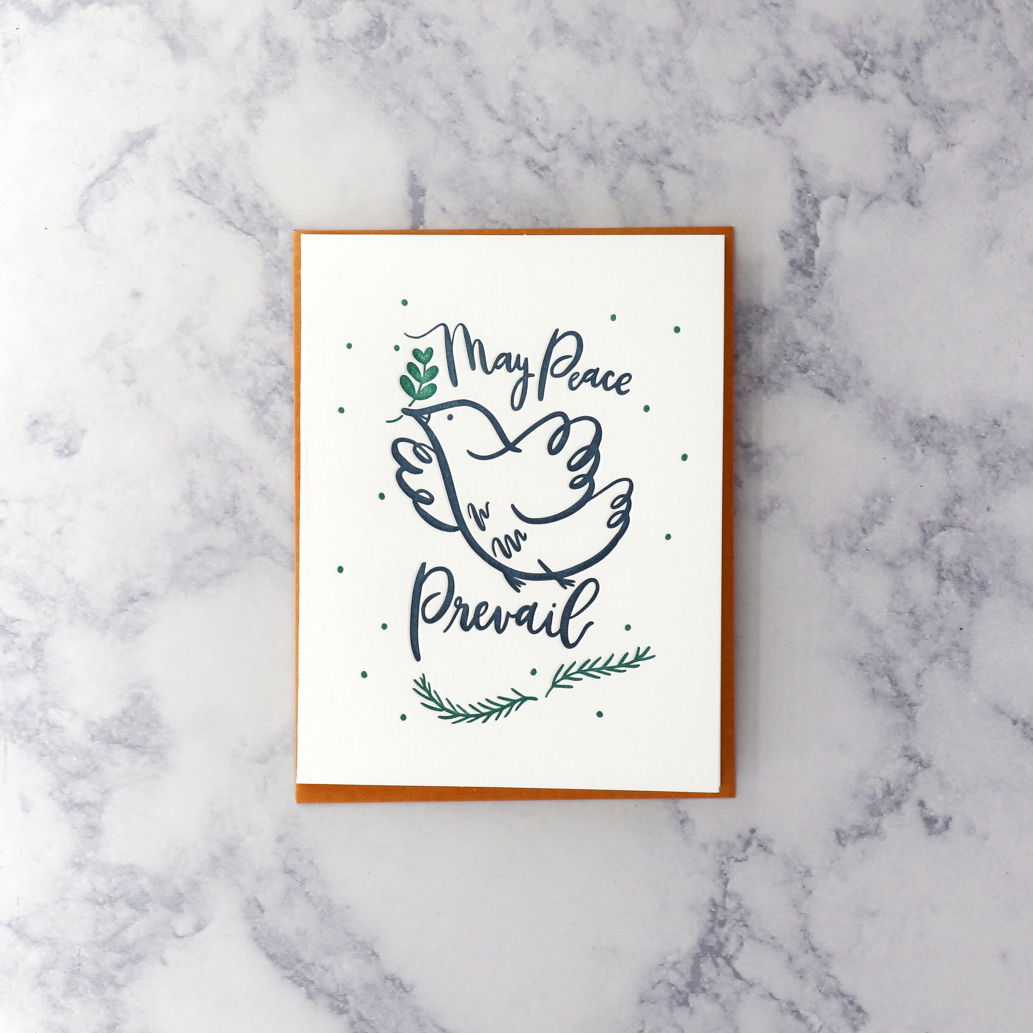 Letterpress Dove "May Peace Prevail" Christmas Card