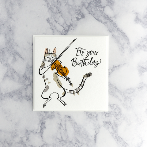 Letterpress Fiddle Cat Birthday Card