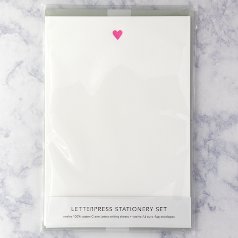 Letterpress Neon Pink Heart Writing Sheets (Set of 12)