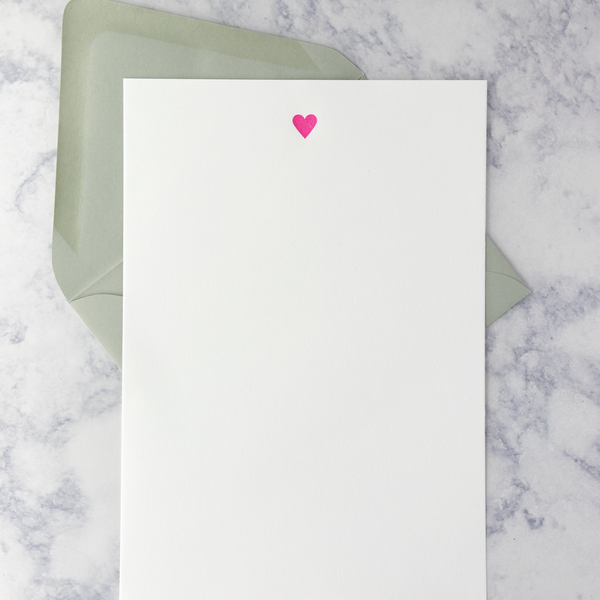 Letterpress Neon Pink Heart Writing Sheets (Set of 12)