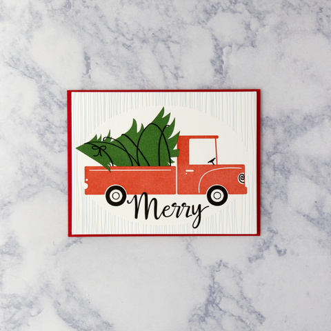 Letterpress Truck With Tree Christmas Card