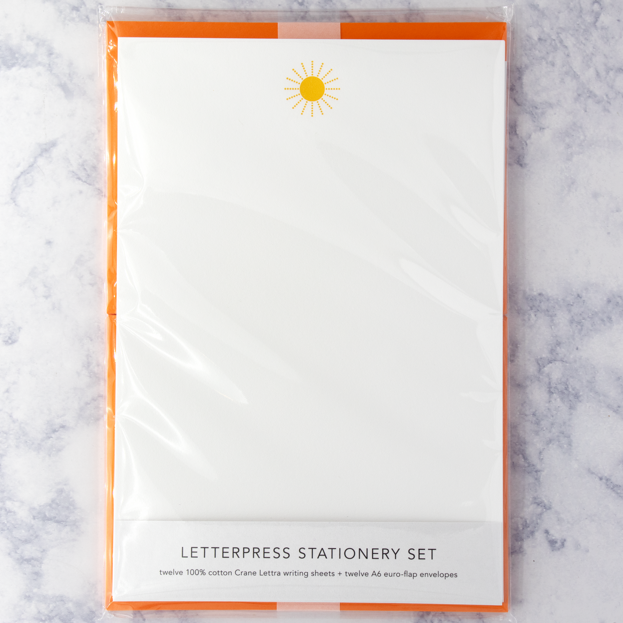 Letterpress Yellow Sun Writing Sheets (Set of 12)