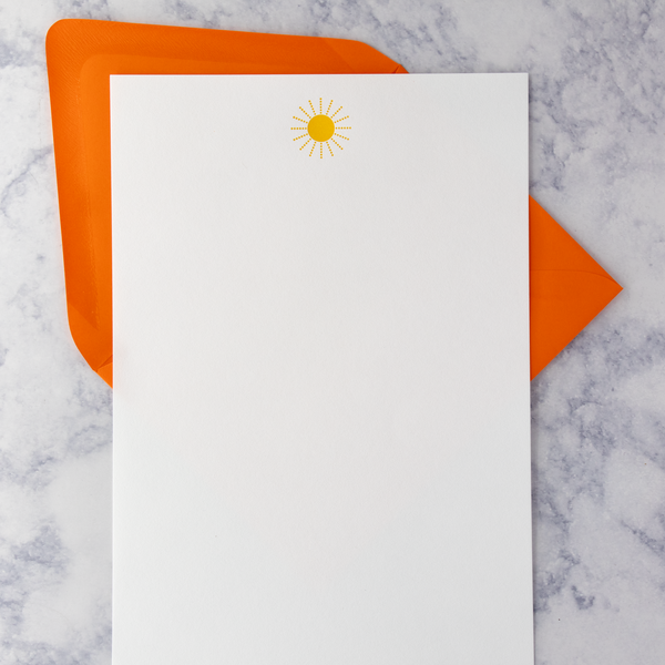 Letterpress Yellow Sun Writing Sheets (Set of 12)