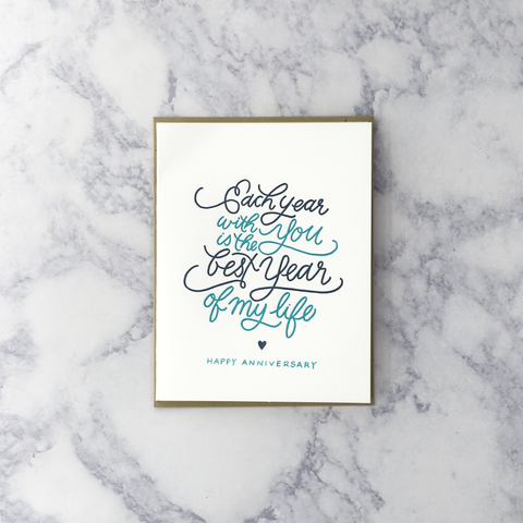 Letterpress “Each Year With You…” Anniversary Card